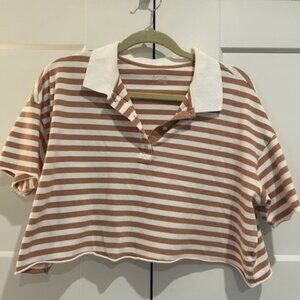 AERIE Cropped Striped Polo Top
